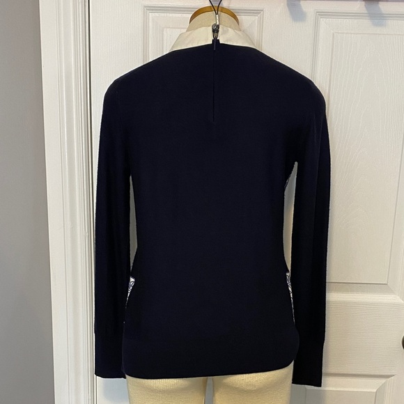 Tory Burch Navy Merino Peter Pan Collar Embroidered Sweater Office Petite S - Picture 13 of 16
